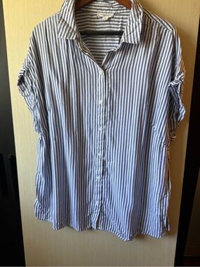 Striped Blue & White Button-Front Women's Shirt - Lightweight Casual Top